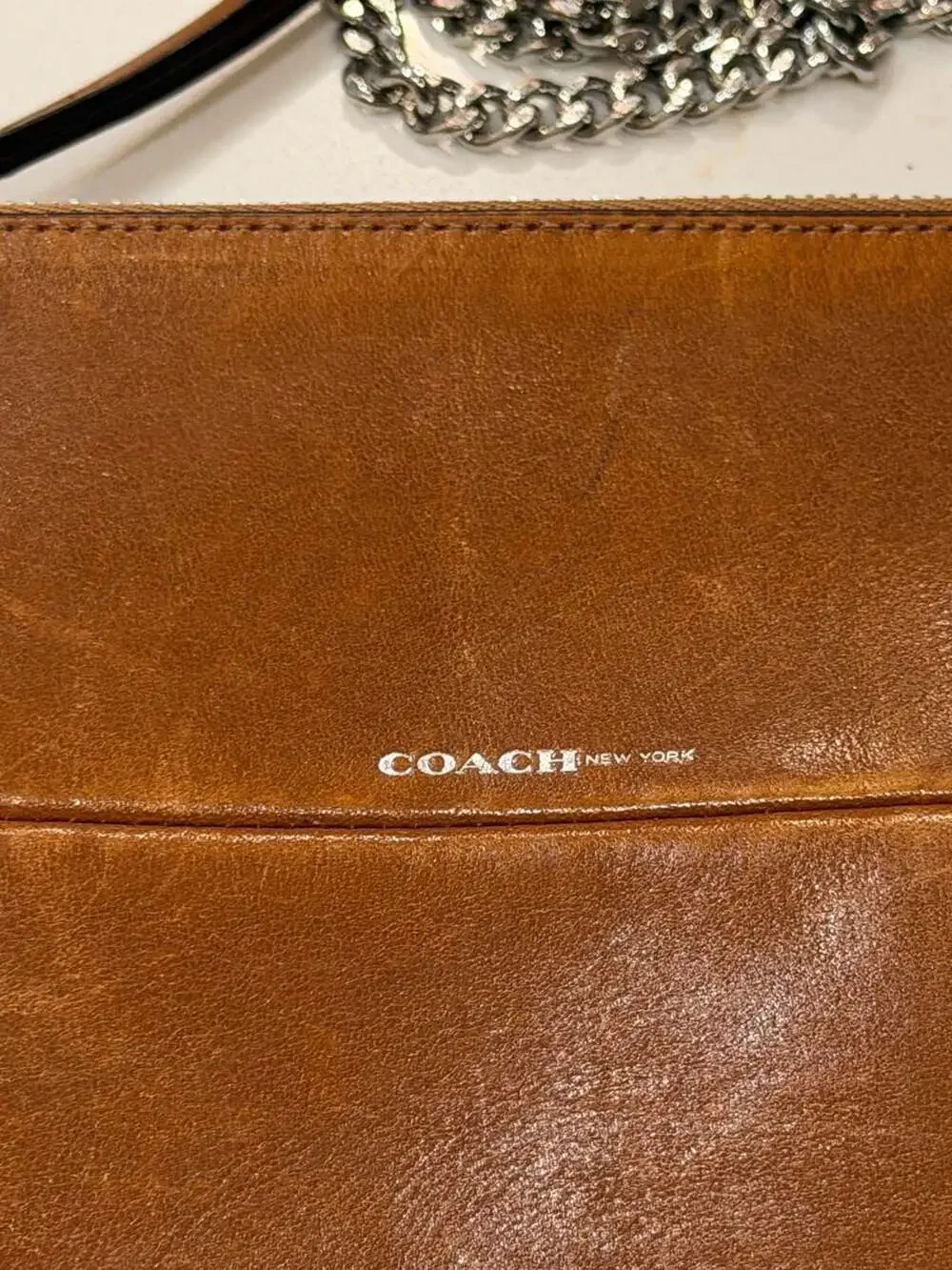 Coach Brown Leather Crossbody Bag Silver Chain